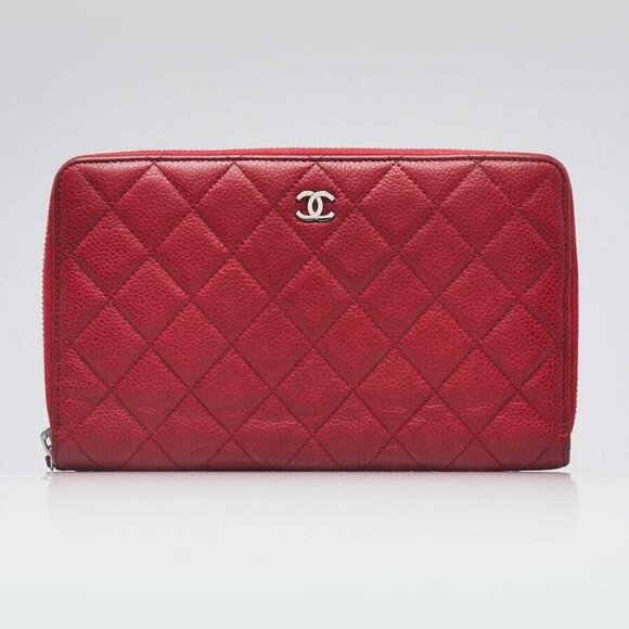 Chanel Red Quilted Caviar Leather Zippy Organizer Wallet - Picture 1 of 9